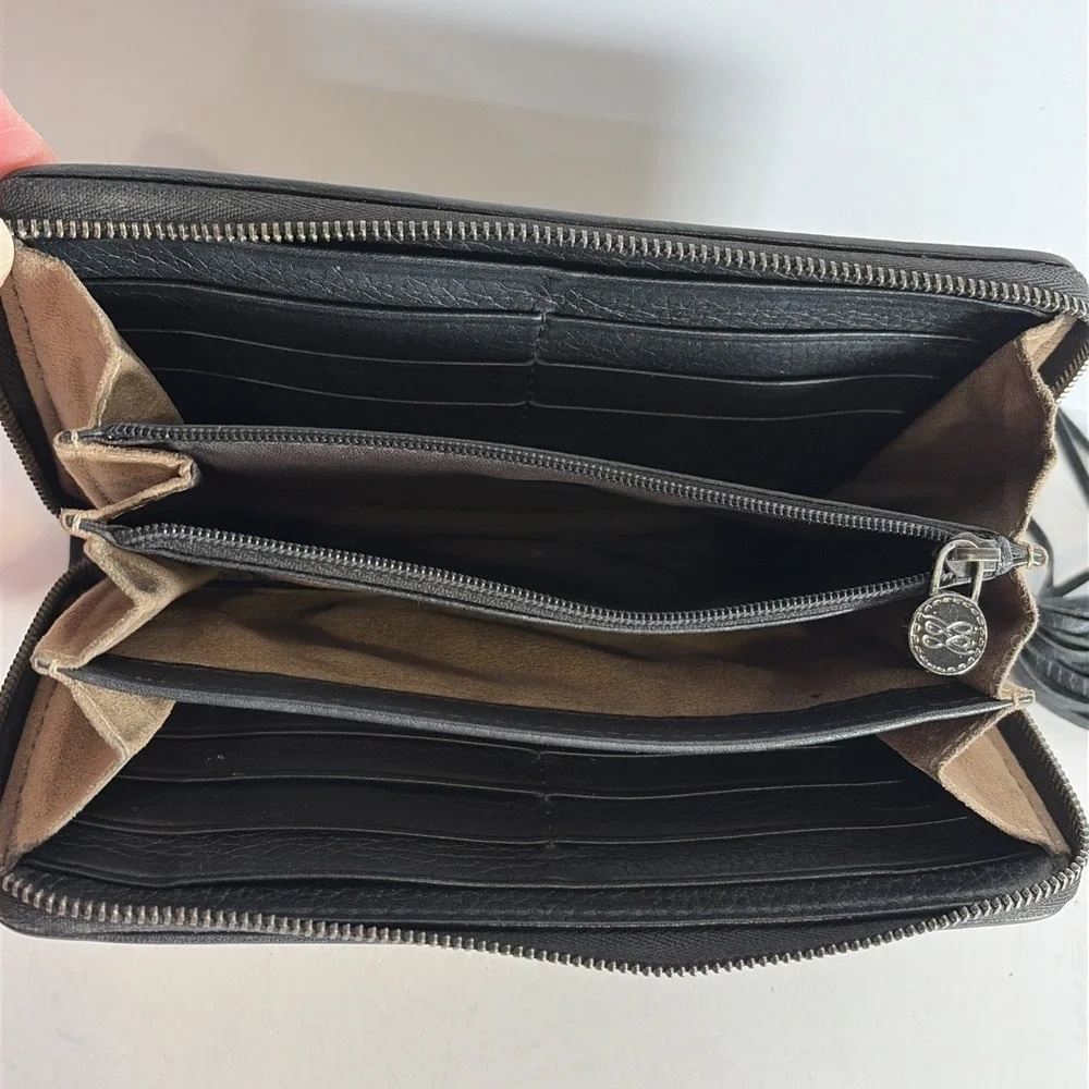 Lancel Paris Black Leather Wallet Clutch Zip Close w Tassel